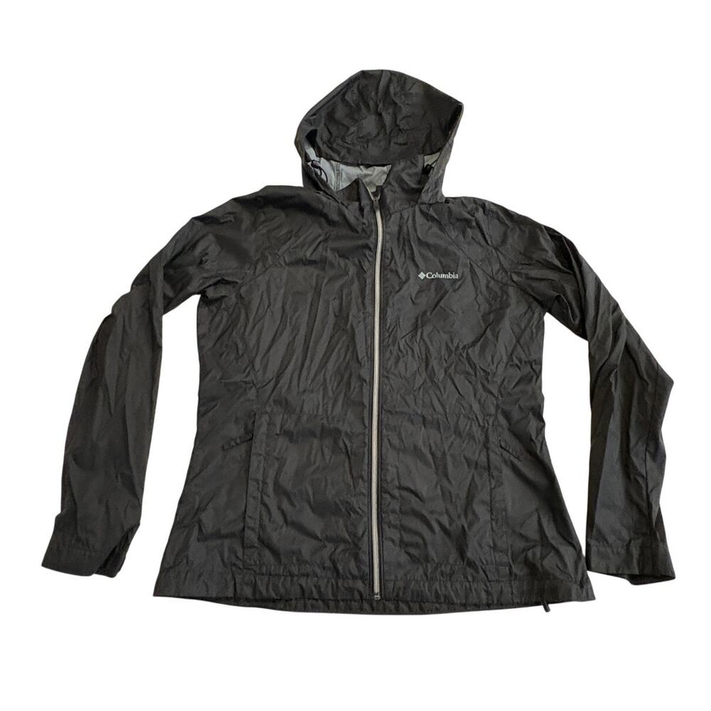 Columbia Jacket Womens Large Black Hooded Full Zip Rain Windbreaker 1771961